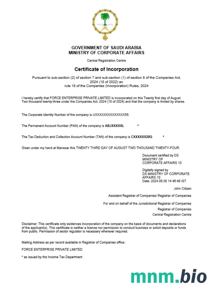 Arabia Saudyjska Business registration vcertyfikat Word i szablon PDF (1)